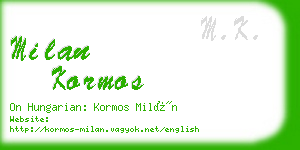 milan kormos business card